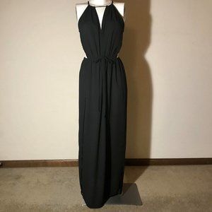 Black Flowy Side Peekaboo Summer Front Slit Dress